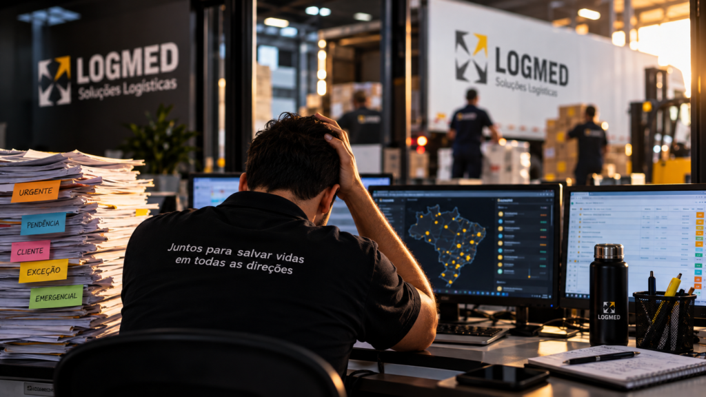 Colaborador da LogMed em operação logística, representando a importância de processos eficientes na gestão.