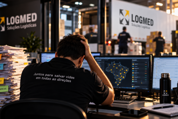 Colaborador da LogMed em operação logística, representando a importância de processos eficientes na gestão.